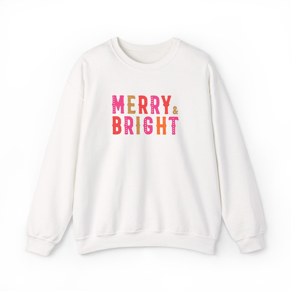 Merry & Bright Embroidered Christmas Sweatshirt For Women Cozy Holiday Crewneck Sister Cute Festive Pullover Winter Gift Christmas Outfit