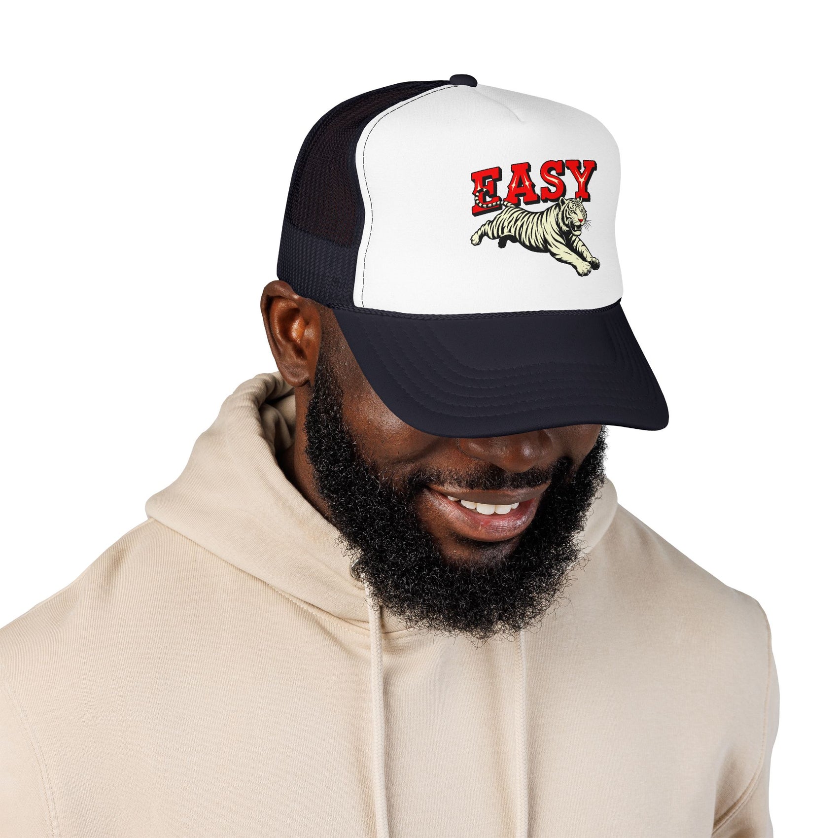 Easy Tiger Trucker Hat For Men White Animal Cap Gift For  Mom Tiger Lover Retro Sport Hat Casual Summer Outfit Cap for Sister