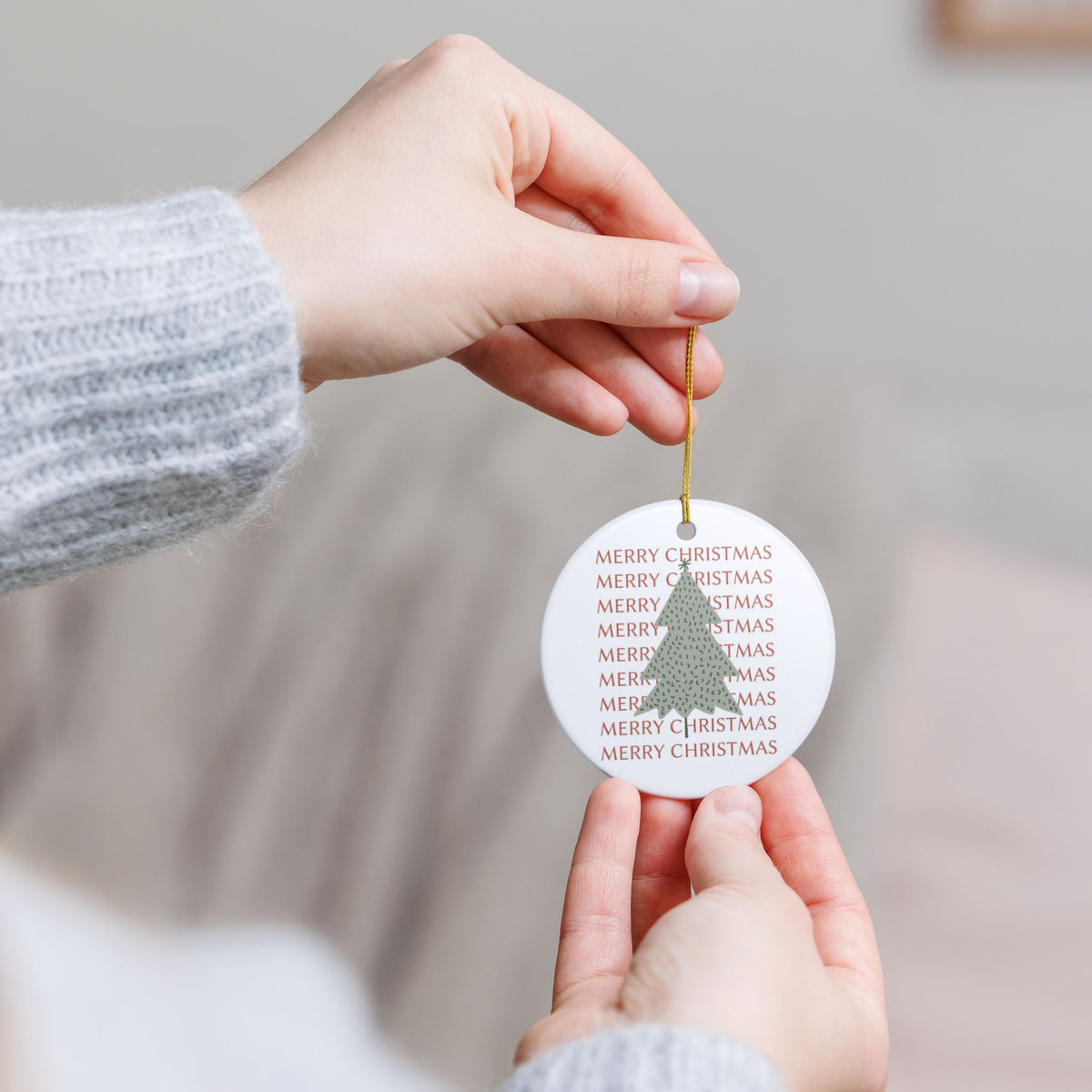 Christmas Tree Ornament For New Home Gift Neutral Holiday Keepsake For First Christmas Boho Tree Decor For Mom Gift Sage Green Ornament