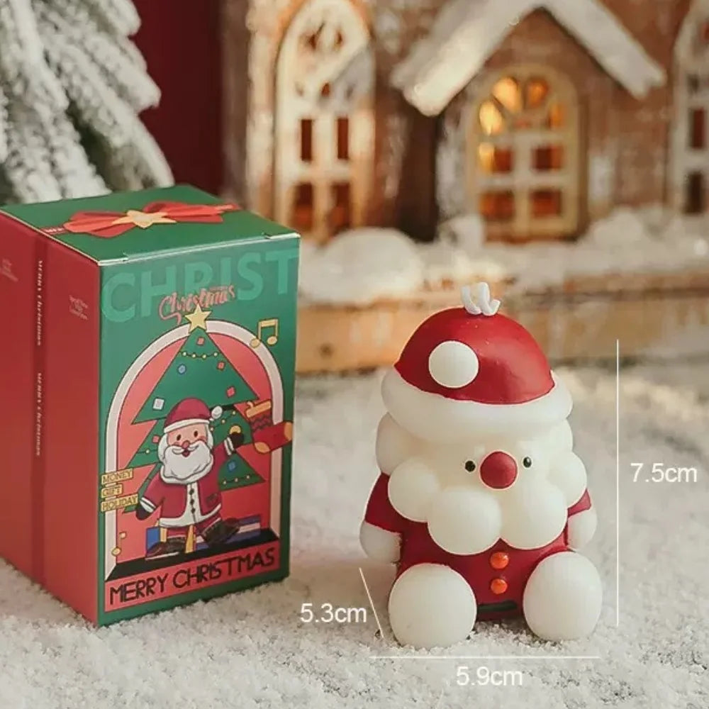 Santa Claus candle with packaging and measurements in a festive setting