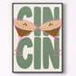Framed artwork with 'GIN' text and martini glass design on a white background