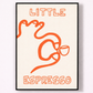 Framed poster with orange line art of a cat and coffee cup, and text 'LITTLE ESPRESSO' on a white background.