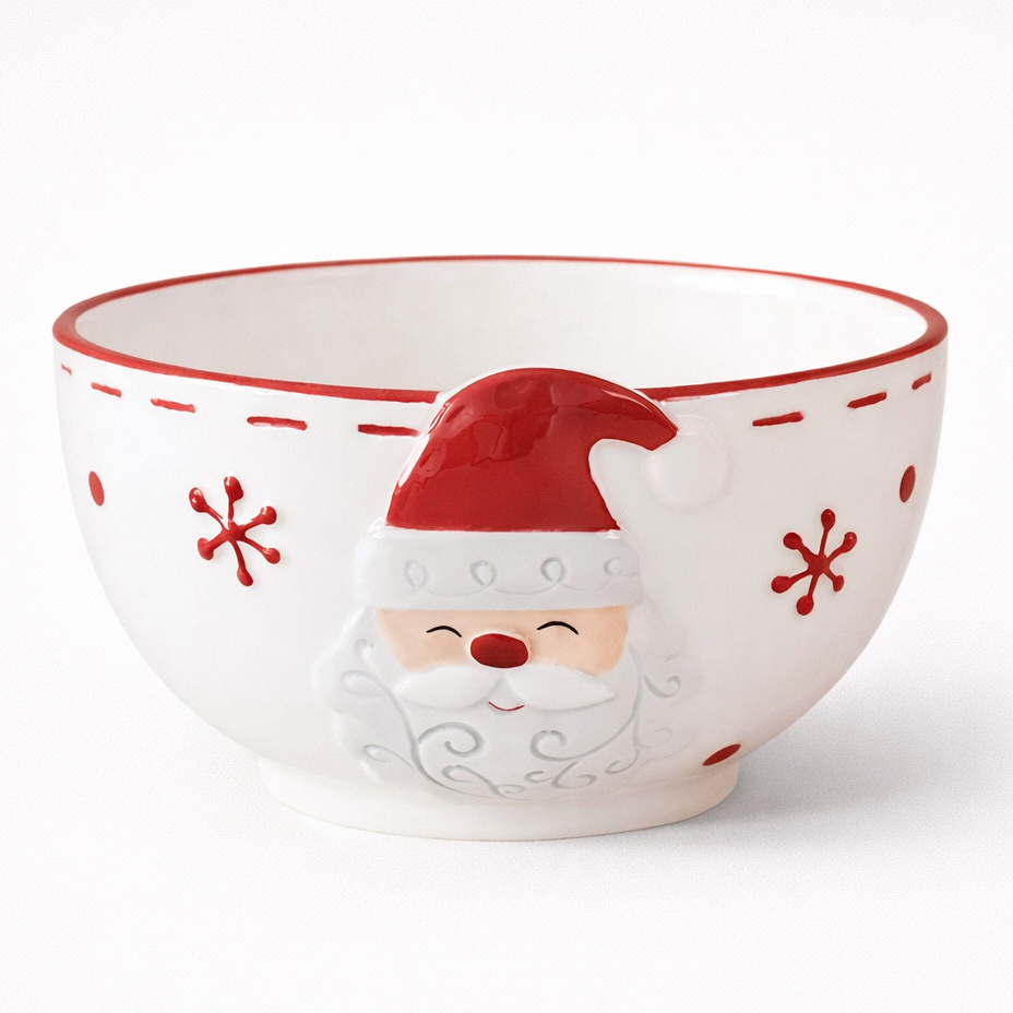 Ceramic bowl with Santa Claus design on a white background
