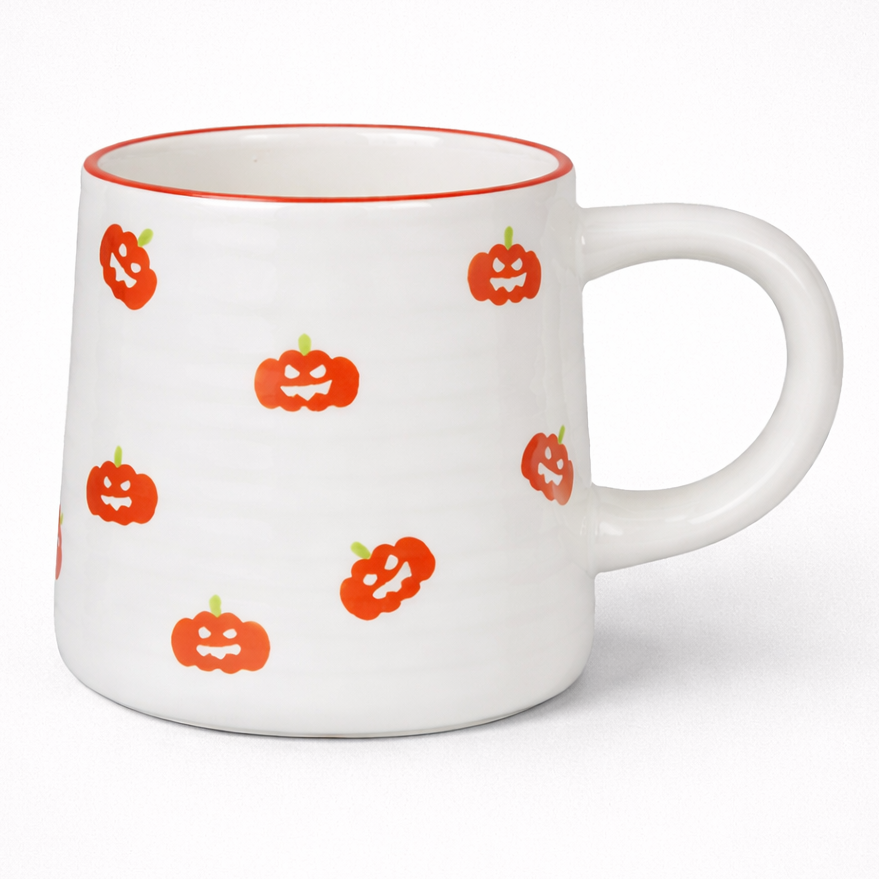 Halloween Ceramic Mug, Circle Pattern Coffee Cup, Exquisite Pumpkin, Bat Pattern Small Capacity Coffee Espresso Cup, Suitable for Home Decoration Drinkware, Halloween Party Cold Drink Cup, Breakfast Yogurt Oatmeal Cup, Af