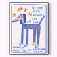 Framed artwork with a dog illustration and text on a white background