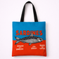 Tote bag with sardine design and text on a white background