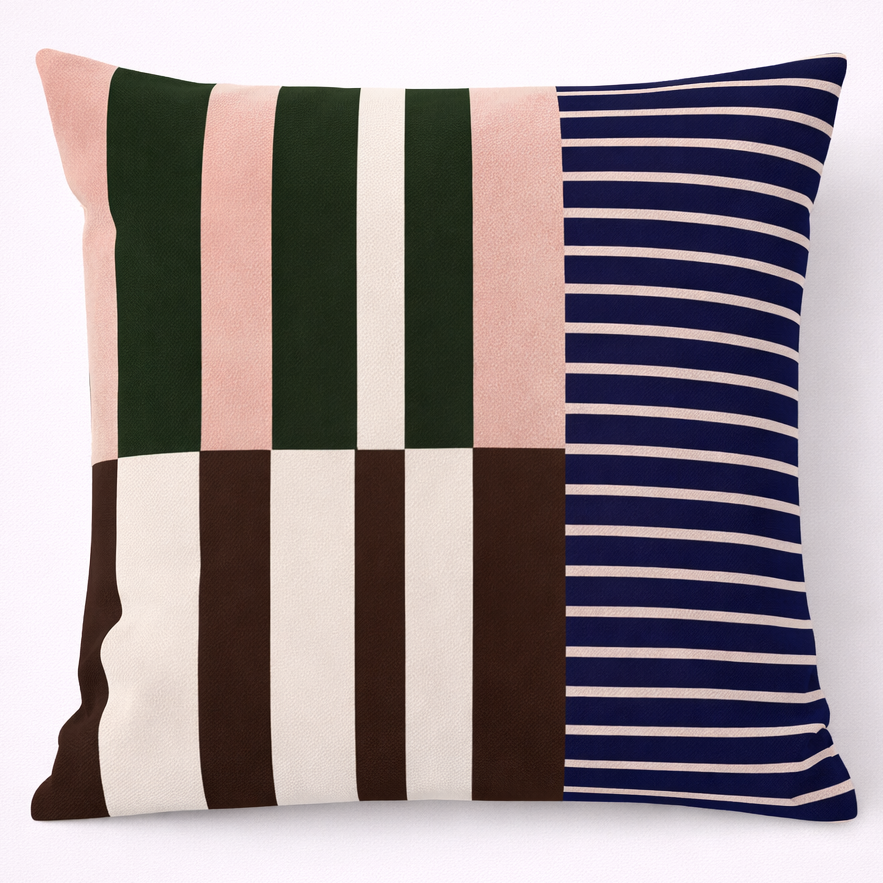 Decorative pillow with geometric pattern on a white background