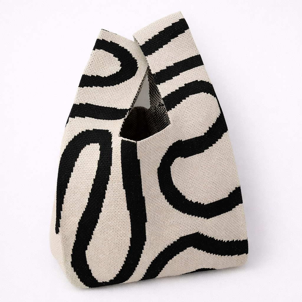 Women's Knot Wrist Bag Tote Handmade Knitted Bag Portable Mini Striped  Bucket Phone Bags Large Capacity Autumn Winter Handbags