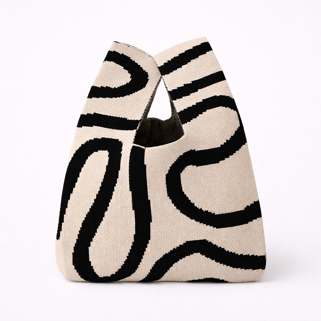 Women's Knot Wrist Bag Tote Handmade Knitted Bag Portable Mini Striped  Bucket Phone Bags Large Capacity Autumn Winter Handbags