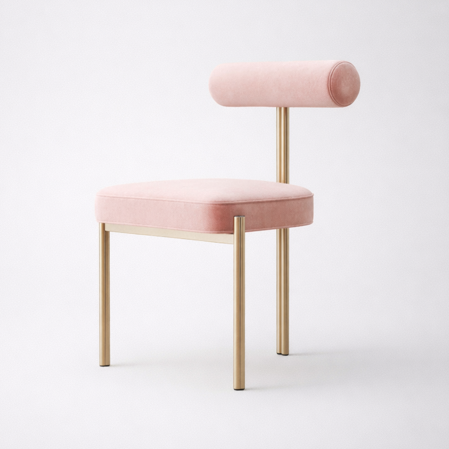 Pink chair with gold legs on a white background