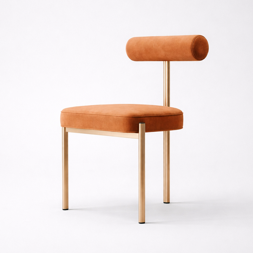 Orange chair with gold legs on a white background