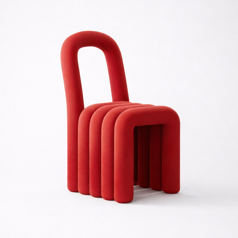 Red chair with a unique design on a white background