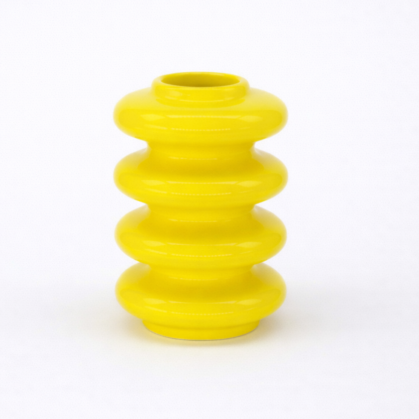 Yellow Geometric Ceramic Vase Circle Sculpture Modern Flower Vase Abstract Spiral Home Decor Contemporary Tabletop Accent 20cm