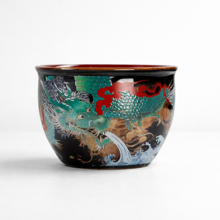 Chinese Green Dragon Tea Cup Wired Enamel Master Cup Ceramic Jucai Water Tank Cup Luxurious Black Tea Bowl Business Gifts