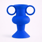 Blue vase with circular handles on a white background
