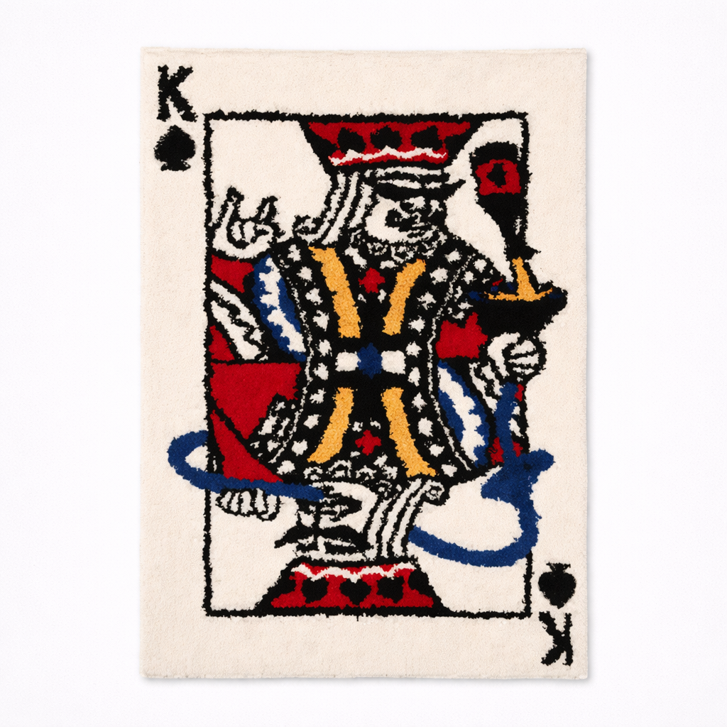 Rug with a King of Spades design on a white background
