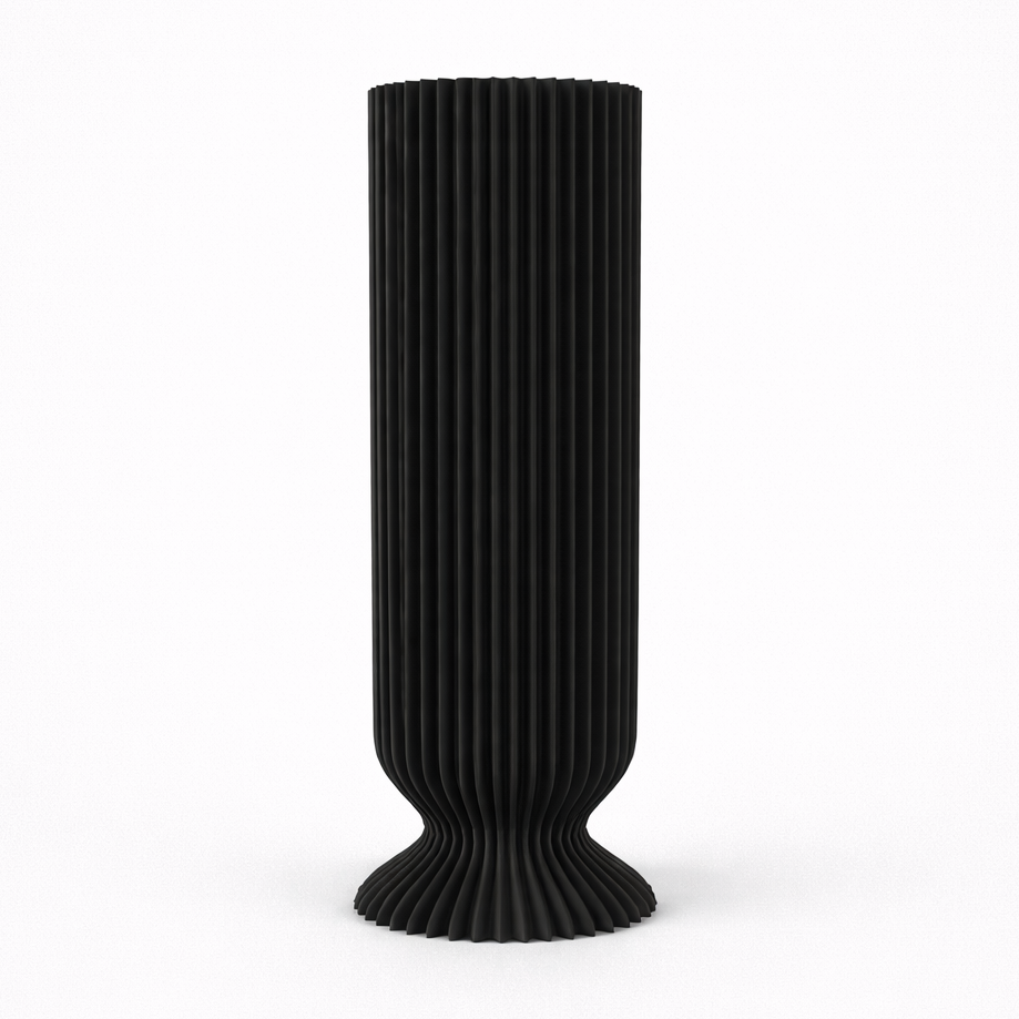 Black ribbed vase on a white background