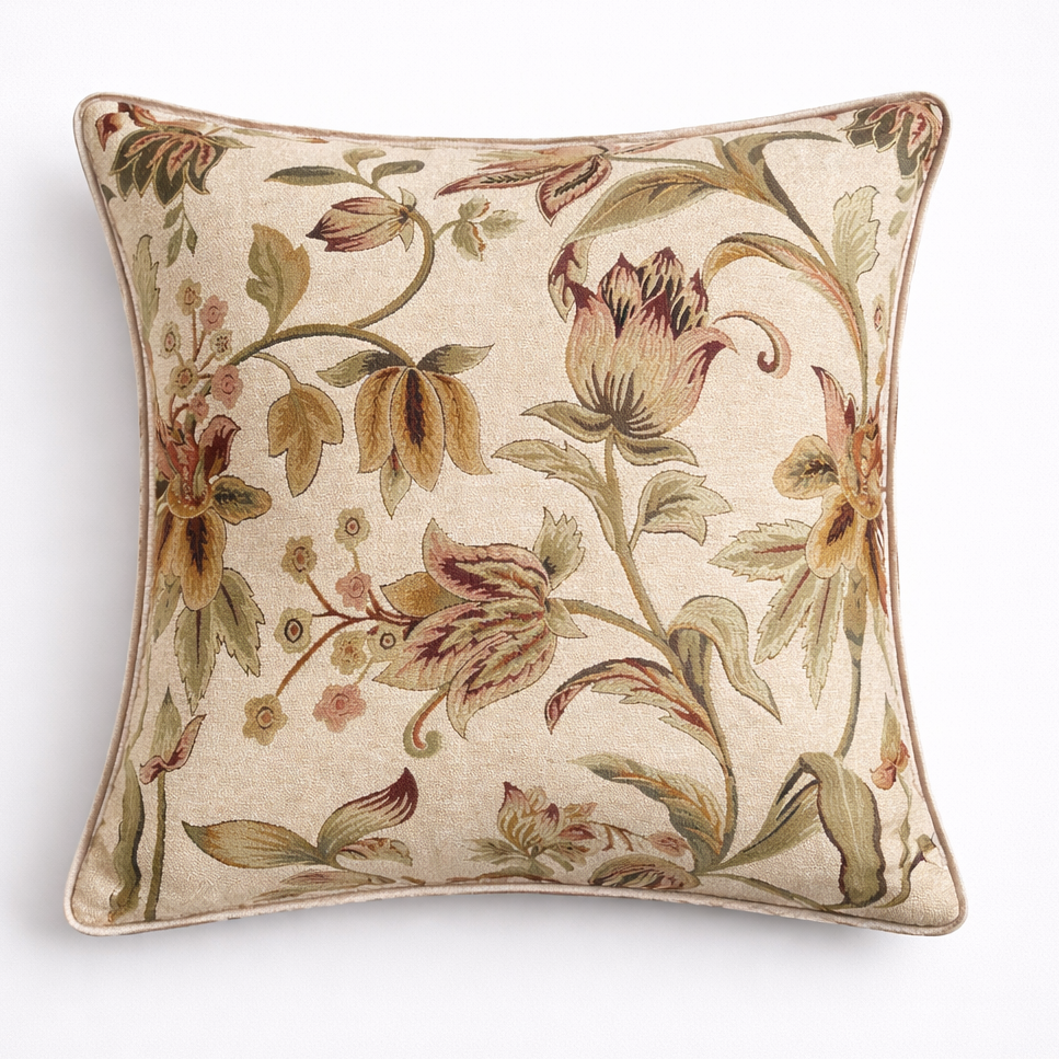 Garden Floral Soft Chenille Cushion Cover Jacquard Woven Square 45x45cm Sofa Interior Decoration 1 Piece Pack