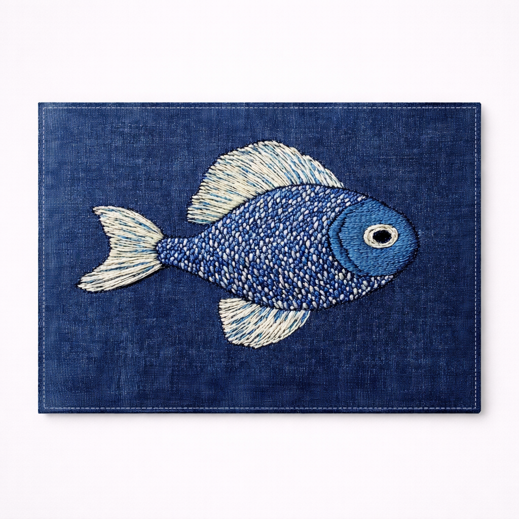 Blue fish patch on a denim background