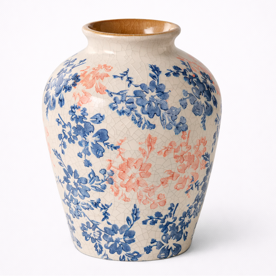 Decorative vase with floral pattern on a white background