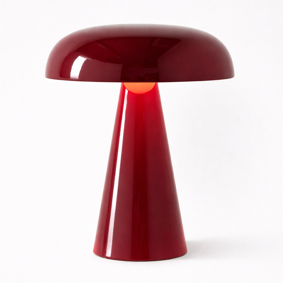 Red table lamp with a white background