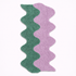 Wavy-patterned rug with green and pink stripes on a white background