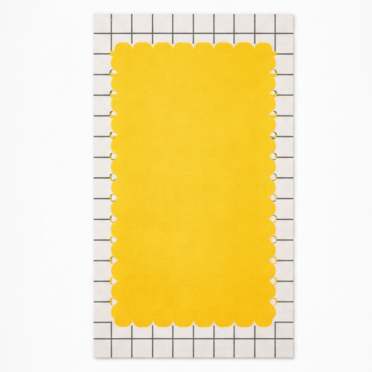Yellow scalloped placemat on a white background