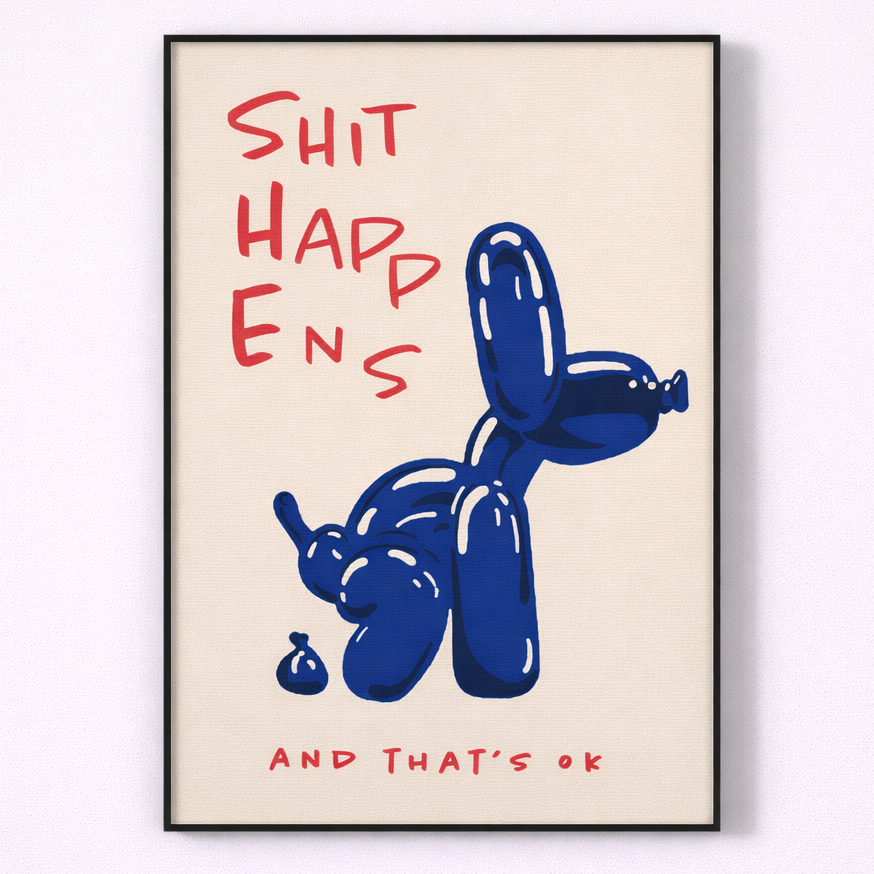 Modern Blue Balloon Dog Wall Art Canvas Shit Happens And That's Ok Painting Quote Posters For Living Room Bedroom Home Decor