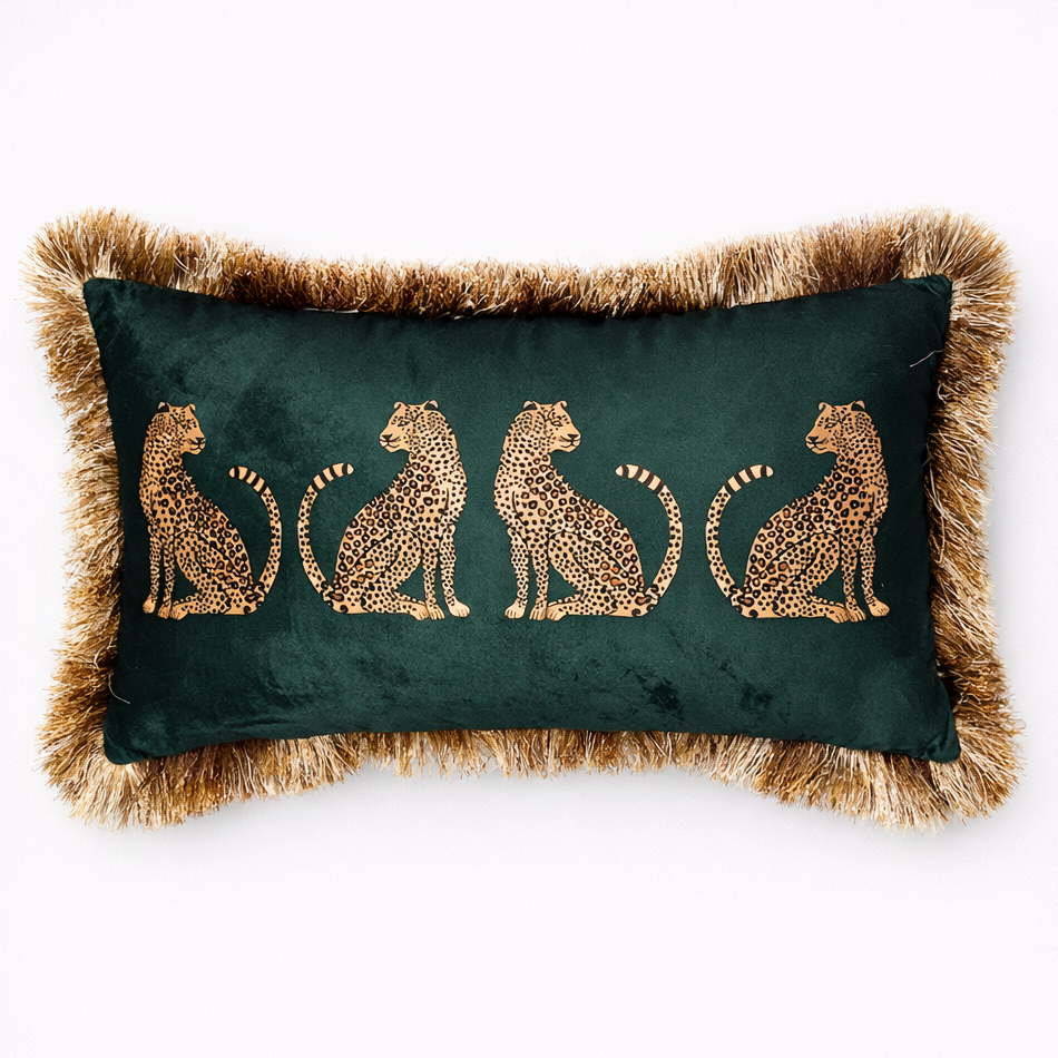 Medicci Home Fringed Cushion Cover Leopard Cheetah Print Lumbar Pillow Case Luxury Coussin Dark Green Burgundy Black Drop Ship
