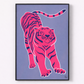Framed artwork of a pink tiger on a purple background
