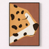 Framed abstract art with brown, orange, and white colors on a white background