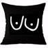 Black pillow with white abstract design on a white background