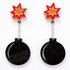 Star-shaped earrings with black round components on a white background