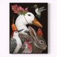 Illustration of various animals with decorative elements on a dark background