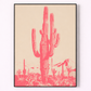 Framed artwork of a red cactus on a beige background
