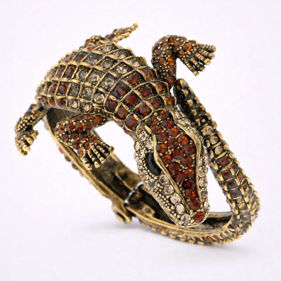 brown crystal crocodile cuff bracelet gold animal bangle statement jewelry main product view