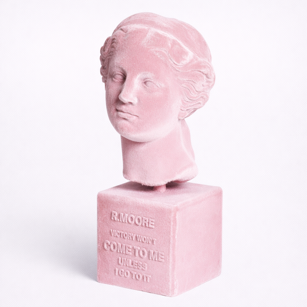 Pink bust sculpture on a white background