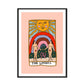 Framed artwork titled 'The Lovers' with two nude figures, a rainbow, and sun on a pink background.
