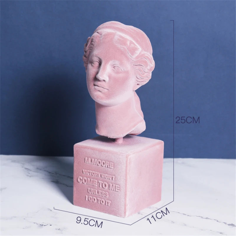 Flocking Resin Greek Goddess Head Portraits Creative Art Sculpture Statue Resin Craftwork Office Hotel Living Room Decoration