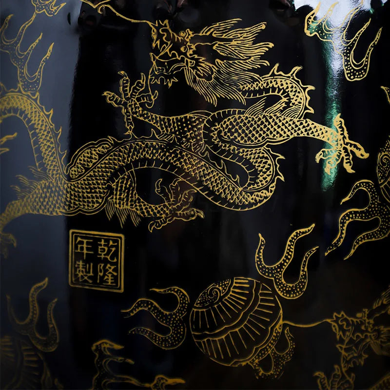 Black Gold Dragon Pattern Ceramic Stool Modern Chinese Artistic Style Round Pier Embroidered Antique Drum Stool Home Decor