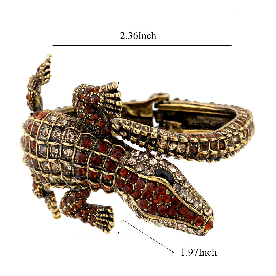 brown crystal crocodile cuff bracelet gold animal bangle statement jewelry alternate product view