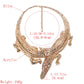 Gold necklace with measurements and material details on a white background