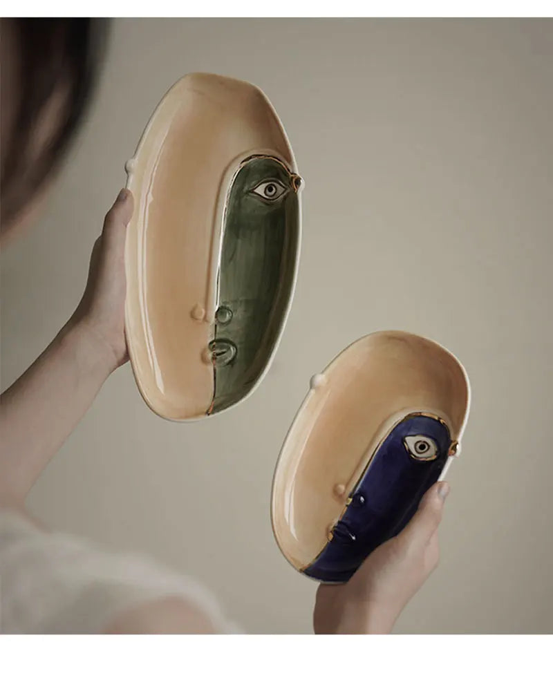 Nordic Hand-painted Human Face Ceramic Fruit Plate Ornaments Living Room Bedroom Entrance Key Jewelry Snacks Storage Crafts Gift