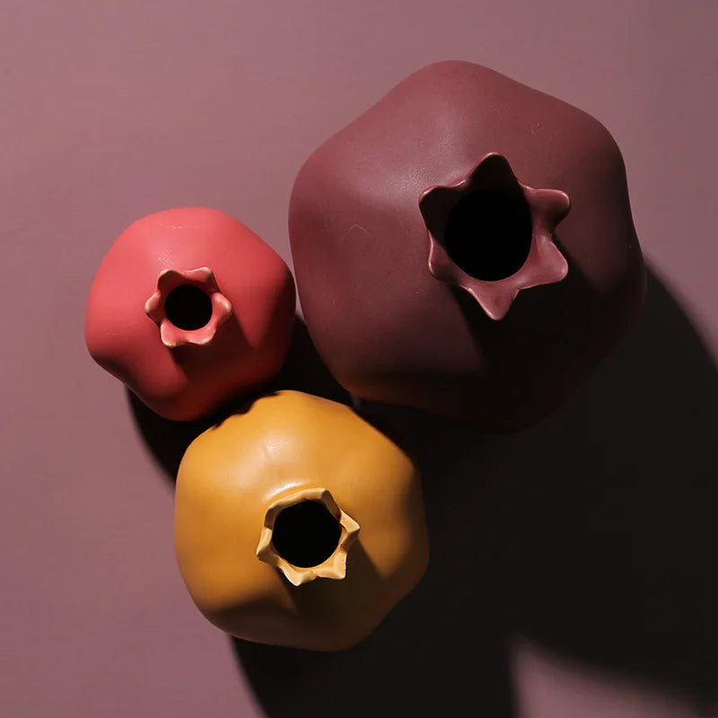 red ceramic pomegranate ornament detail product view