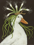 Illustration of a duck with plants on its head against a dark background