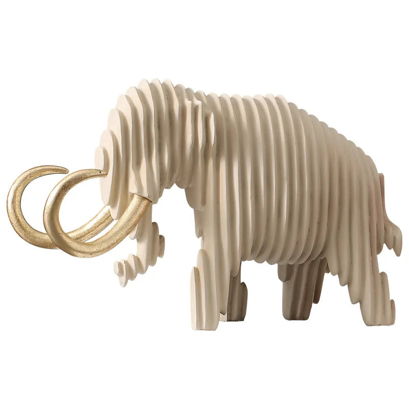 Wooden toy mammoth on a white background