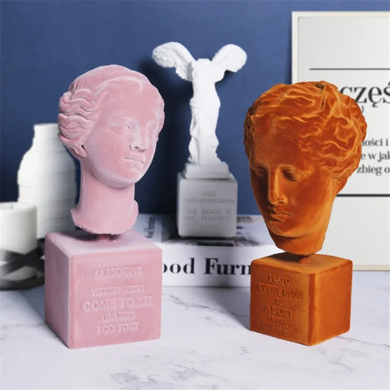 Flocking Resin Greek Goddess Head Portraits Creative Art Sculpture Statue Resin Craftwork Office Hotel Living Room Decoration