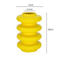 A yellow ceramic vase with geometric circle abstract overlays, measured dimensions shown as 13cm in diameter, 6.5cm in diameter at the neck, and 20cm in height.