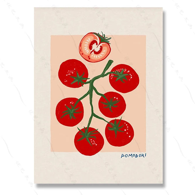 Card with illustration of tomatoes on a beige background