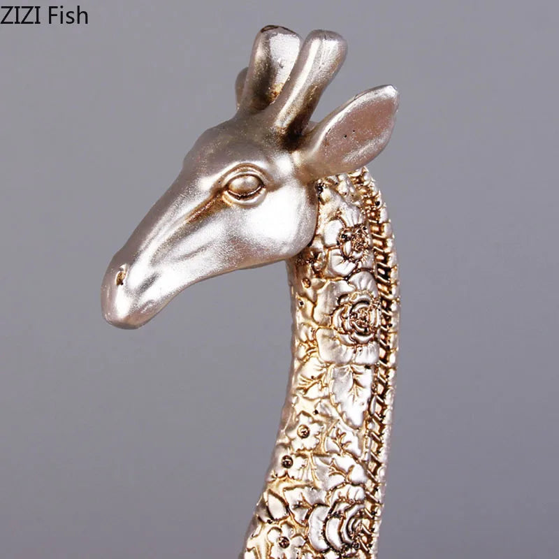 Vintage Giraffe Statue Flower Texture Giraffe Ornaments Desk Decoration Animal Sculpture Resin Crafts Room Aesthetic Decor